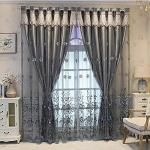 Amidoudou 1 Pair European Double Layer Curtains for Living Room Bedroom Luxury Flower Embroidered Curtains with Valance (Grey,54x84 Inch)