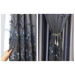 Amidoudou 1 Pair European Double Layer Curtains for Living Room Bedroom Luxury Flower Embroidered Curtains with Valance (Grey,54x84 Inch)