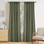 NICETOWN Linen Plaid Curtains Modern Window Panels Moss Green Check Tartan Light Filtering Curtains for Living Room Bedroom, Rod Pocket Back Tab, 2 Panels, 52 inch Wide x 84 inch Long