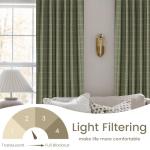 NICETOWN Linen Plaid Curtains Modern Window Panels Moss Green Check Tartan Light Filtering Curtains for Living Room Bedroom, Rod Pocket Back Tab, 2 Panels, 52 inch Wide x 84 inch Long