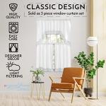 American Linen Café Curtains for Kitchen, Bathroom Curtains with Valance, Embroidered lace Border. (White)