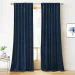 RYB HOME Blue Velvet Curtains 84 inches - Blackout Curtains for Living Room, Thermal Insulated Noise Reducing Panels Soft Luxury Window Decor for Kids Bedroom, Navy Blue, W52 x L84 inches, 2 Panels