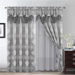 Petrichor Elegant Curtains with Gold Silver Threads 2 Panels Set - Luxury Window Treatment Attached Valance, Sheer Backing, and 2 Tie Backs for Bedroom and Living Room, 54x84 inches, Silver