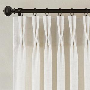 Pinch Pleated Linen Curtains 90 Inches Long for Living Dining Room Bedroom 2 Panel Set Natural Cream Birch Pinch Pleat Curtain 90 Inch Neutral Boho Floor to Ceiling Curtains Semi Sheer Linen Drapes