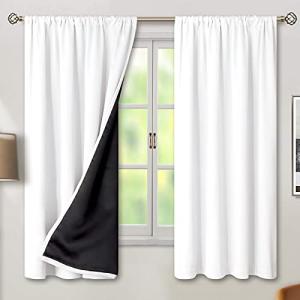BGment White Blackout Curtains for Bedroom 63 Inch Long - Thermal Insulated Black Out Curtains Room Darkening Soundproof Rod Pocket Window Curtains for Living Room, Each Drape Panel 52 Inch Wide