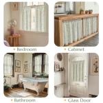 jinchan Floral Kitchen Curtains for Windows 24 Inch Linen Tier Farmhouse Cafe Curtains Country Botanic Small Window Rod Pocket Rustic Flax for Laundry Bathroom RV 2 Panels Sage Green on Beige