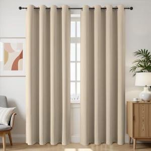 Joydeco Blackout Curtains 84 Inch Length 2 Panels Set, Thermal Insulated Long Curtains& Drapes 2 Burg, Room Darkening Grommet Drapes for Bedroom Living Room Window (Light Beige, W52 x L84 Inch)