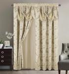 GLORY RUGS Jacquard Luxury Window 2 Panel Set Beige Curtain with Attached Valance and Backing Bedroom Living Room Dining 2 Curtains 55x84 inches Each Jana