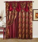 GLORY RUGS Jacquard Luxury Window 2 Panel Set Burgundy Gold Curtain with Attached Valance and Backing Bedroom Living Room Dining 2 Curtains 55x84 inches Each Jana