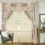 GLORY RUGS Jacquard Luxury Window 2 Panel Set Beige Curtain with Attached Valance and Backing Bedroom Living Room Dining 2 Curtains 55x84 inches Each Jana