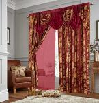 GLORY RUGS Jacquard Luxury Window 2 Panel Set Burgundy Gold Curtain with Attached Valance and Backing Bedroom Living Room Dining 2 Curtains 55x84 inches Each Jana
