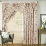 GLORY RUGS Jacquard Luxury Window 2 Panel Set Beige Curtain with Attached Valance and Backing Bedroom Living Room Dining 2 Curtains 55x84 inches Each Jana