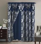 GLORY RUGS Jacquard Luxury Window 2 Panel Set Navy Curtain with Attached Valance and Backing Bedroom Living Room Dining 2 Curtains 55x84 inches Each Jana