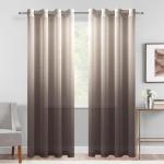DWCN Faux Linen Ombre Sheer Curtains - Gradient Semi Voile Grommet Top Window Curtains for Bedroom and Living Room, Set of 2 Panels, 52 x 84 Inches Long, Chocolate Brown