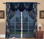 GLORY RUGS Jacquard Luxury Window 2 Panel Set Navy Curtain with Attached Valance and Backing Bedroom Living Room Dining 2 Curtains 55x84 inches Each Jana