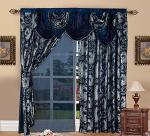 GLORY RUGS Jacquard Luxury Window 2 Panel Set Navy Curtain with Attached Valance and Backing Bedroom Living Room Dining 2 Curtains 55x84 inches Each Jana