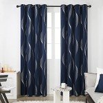 Deconovo Blackout Curtains - Silver Wave Print, Thermal Insulated, Noise Reducing, Privacy Drapes for Bedroom & Living Room (52W x 84L Inch, Navy Blue, 2 Panels)