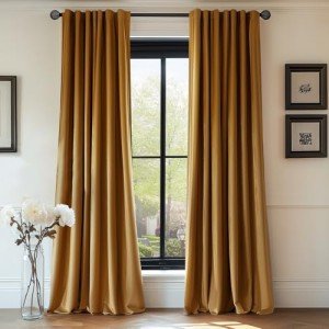 Lazzzy Velvet Blackout Curtains Brown Thermal Insulated Curtains 84 Room Darkening Window Drapes Super Soft Luxury Curtains for Living Room Bedroom Rod Pocket 2 Panels 84 Inch Long Gold Brown