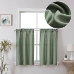 Chyhomenyc 2 Panels Short Kitchen Tiers Half Window Semi Sheer Curtains 36 Inch Length for Kitchen Bathroom Small Windows, Faux Linen Slub Textured Cafe Curtains, Sage Green, Each 30x36 inch