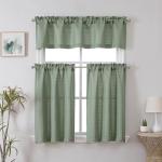 Chyhomenyc 2 Panels Short Kitchen Tiers Half Window Semi Sheer Curtains 36 Inch Length for Kitchen Bathroom Small Windows, Faux Linen Slub Textured Cafe Curtains, Sage Green, Each 30x36 inch