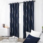 Deconovo Blackout Curtains - Silver Wave Print, Thermal Insulated, Noise Reducing, Privacy Drapes for Bedroom & Living Room (52W x 84L Inch, Navy Blue, 2 Panels)