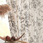 jinchan Linen Blend Curtains Floral Curtains for Living Room 84 Inch Length Black Printed Curtains Rod Pocket Back Tab Farmhouse Peony Flower Patterned Drapes Bedroom Window Curtain Set 2 Panels