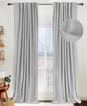 100% Blackout Shield Linen Blackout Curtains for Bedroom 84 Inches Long, Back Tab/Rod Pocket Living Room Drapes, Thermal Insulated Blackout Curtains 2 Panels Set, 50" W x 84" L, Grey