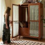 ZYY retro solid wood double door gauze curtain glass cabinet bedroom home hanging clothes storage large wardrobe combination