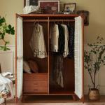 ZYY retro solid wood double door gauze curtain glass cabinet bedroom home hanging clothes storage large wardrobe combination