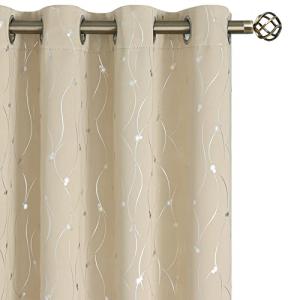 BGment Room Darkening Curtains 84 Inches Long, Grommet Thermal Insulated Blackout Curtains with Wave Line and Dots Printed for Bedroom, 2 Panels, Each 52 x 84 Inch, Beige