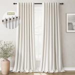 Cream Linen Blackout Curtains for Bedroom 84 Inch Length 2 Panels Set Room Darkening Curtains Natural Beige Black Out Curtain Neutral Thermal Insulated Living Room Nursery Drapes Back Tab 52x84