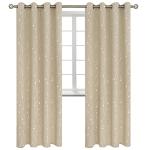 BGment Room Darkening Curtains 84 Inches Long, Grommet Thermal Insulated Blackout Curtains with Wave Line and Dots Printed for Bedroom, 2 Panels, Each 52 x 84 Inch, Beige