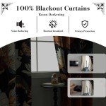 Tyrot Black Boho Floral 100% Blackout Curtains for Bedroom 84 inch Long 2 Panels Mid Century Botanical Black Out Curtains for Living Room Grommet Thermal Insulated Room Darkening Window Drapes,52Wx84L