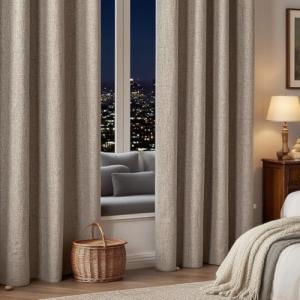 IGEMAEVE Linen Blackout Curtains 84 Inch Length 2 Panels Set,100% Black Out Curtains for Bedroom Living Room, Thermal Insulated Darkening Drapes Privacy Grommet Window Home Deco (52x84 Inch, Linen)