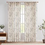 jinchan Linen Blend Curtains Floral Curtains for Living Room 84 Inch Length Black Printed Curtains Rod Pocket Back Tab Farmhouse Peony Flower Patterned Drapes Bedroom Window Curtain Set 2 Panels