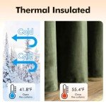 MIULEE Velvet Curtains Olive Green Elegant Grommet Curtains Thermal Insulated Soundproof Room Darkening Curtains/Drapes for Classical Living Room Bedroom Decor 52 x 84 Inch Set of 2