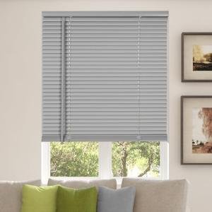 CALYX INTERIORS Room Darkening Vinyl Mini Blinds, Cordless, 1" Slat, 20" W x 60" H, Light Gray. Inside Mount in Windows 20.25 and Greater; Indoor Window Shades