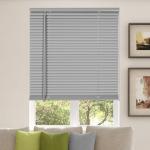 CALYX INTERIORS Room Darkening Vinyl Mini Blinds, Cordless, 1" Slat, 20" W x 60" H, Light Gray. Inside Mount in Windows 20.25 and Greater; Indoor Window Shades