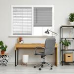 CALYX INTERIORS Room Darkening Vinyl Mini Blinds, Cordless, 1" Slat, 20" W x 60" H, Light Gray. Inside Mount in Windows 20.25 and Greater; Indoor Window Shades