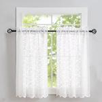 ALIGOGO Lace Kitchen Curtains 36 inches Length 2 Panels - Retro White Kitchen Window Curtains Over Sink Lace Curtains Short for Small Window Bathroom Window Cabinet Laundry Room Decor 26W x 36L