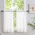 ALIGOGO Lace Kitchen Curtains 36 inches Length 2 Panels - Retro White Kitchen Window Curtains Over Sink Lace Curtains Short for Small Window Bathroom Window Cabinet Laundry Room Decor 26W x 36L