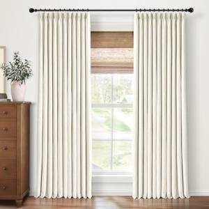 CAPALOCA Pinch Pleated Blackout Curtains 96 Inches Long, Linen Blend, 100% Blackout Drapes with 20 Hooks, Ideal for Bedroom and Living Room, 40" W x 96" L (Pack of 2), Natural