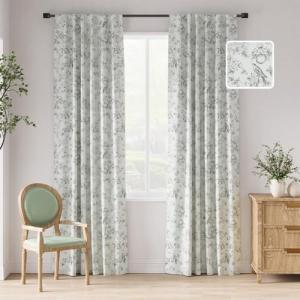 jinchan 95% Blackout Floral Curtains 84 Inches Long, Printed Flower Sage Green Blackout Curtain for Bedroom Rod Pocket Back Tab Blackout Curtains Thermal Insulated Window Drapes, 2 Panels