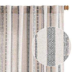 jinchan Linen Blend Boho Curtains for Living Room, 96 Inch Long Black Printed on Beige Retro Farmhouse Bohemian Geometric Drapes, Light Filtering Back Tab Curtains 2 Panels