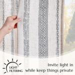 jinchan Linen Blend Boho Curtains for Living Room, 96 Inch Long Black Printed on Beige Retro Farmhouse Bohemian Geometric Drapes, Light Filtering Back Tab Curtains 2 Panels