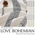 jinchan Linen Blend Boho Curtains for Living Room, 96 Inch Long Black Printed on Beige Retro Farmhouse Bohemian Geometric Drapes, Light Filtering Back Tab Curtains 2 Panels