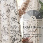 jinchan Linen Blend Curtains Floral Curtains for Living Room 84 Inch Length Black Printed Curtains Rod Pocket Back Tab Farmhouse Peony Flower Patterned Drapes Bedroom Window Curtain Set 2 Panels