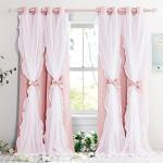 PONY DANCE Girls Curtains for Bedroom Decorative Drapes for Kids Double Layer Curtain Ruffle Sheer Overlay Room Darkening Pretty Chic Princess, 52x84 inch, Blush Pink, 2 PCs