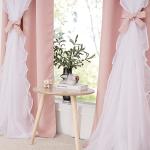 PONY DANCE Girls Curtains for Bedroom Decorative Drapes for Kids Double Layer Curtain Ruffle Sheer Overlay Room Darkening Pretty Chic Princess, 52x84 inch, Blush Pink, 2 PCs