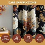 Tyrot Black Boho Floral 100% Blackout Curtains for Bedroom 84 inch Long 2 Panels Mid Century Botanical Black Out Curtains for Living Room Grommet Thermal Insulated Room Darkening Window Drapes,52Wx84L